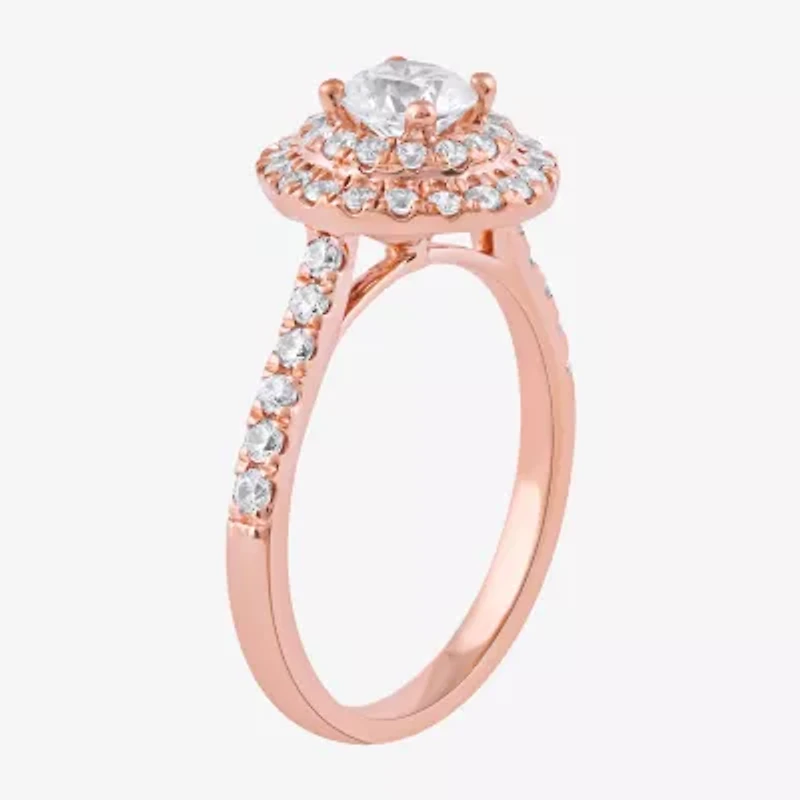 Certified (F / Si1) Womens CT. T.W. Lab Grown White Diamond 10K Rose Gold Round Side Stone Halo Engagement Ring