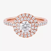 Certified (F / Si1) Womens CT. T.W. Lab Grown White Diamond 10K Rose Gold Round Side Stone Halo Engagement Ring