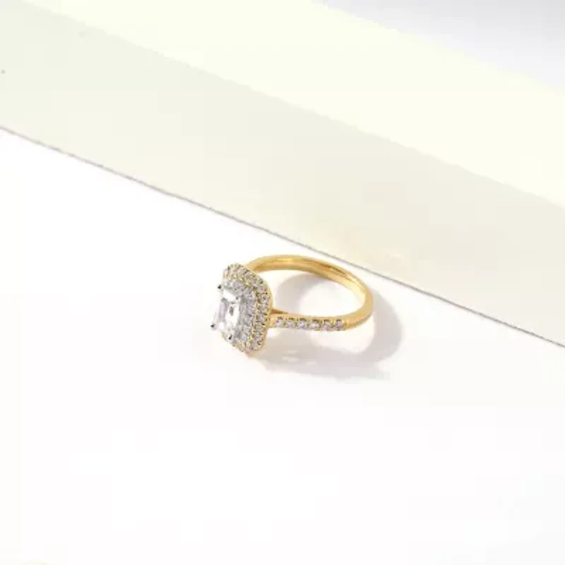 Certified (F / Si1) Womens / CT. T.W. Lab Grown White Diamond 10K Gold Side Stone Halo Engagement Ring