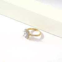 Certified (F / Si1) Womens / CT. T.W. Lab Grown White Diamond 10K Gold Side Stone Halo Engagement Ring
