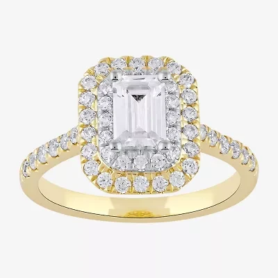 Certified (F / Si1) Womens / CT. T.W. Lab Grown White Diamond 10K Gold Side Stone Halo Engagement Ring