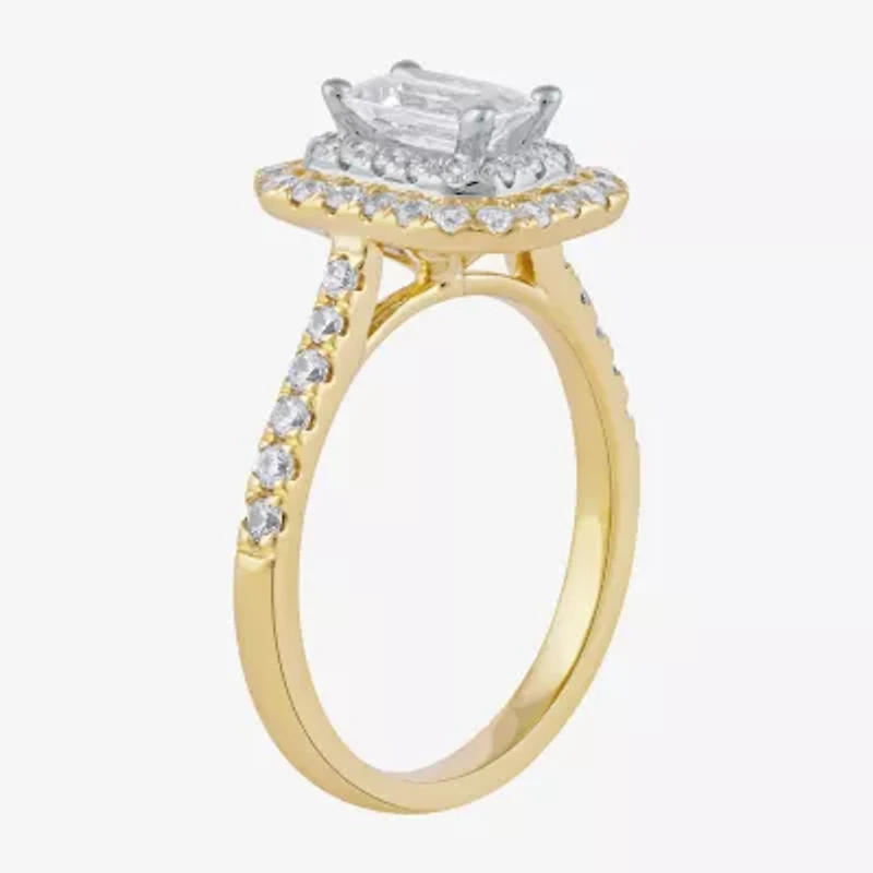 Certified (F / Si1) Womens / CT. T.W. Lab Grown White Diamond 10K Gold Side Stone Halo Engagement Ring
