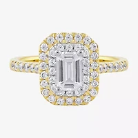 Certified (F / Si1) Womens / CT. T.W. Lab Grown White Diamond 10K Gold Side Stone Halo Engagement Ring