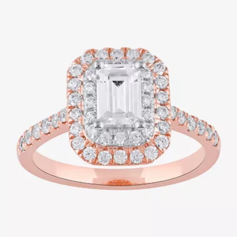 Certified (F / Si1) Womens CT. T.W. Lab Grown White Diamond 10K Rose Gold Side Stone Halo Engagement Ring