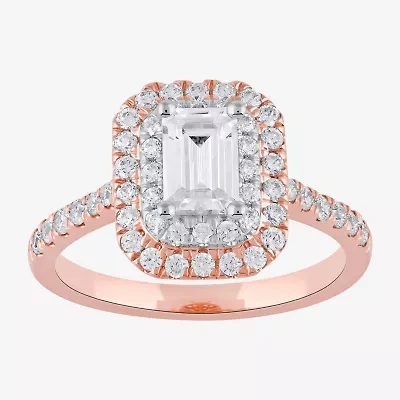Certified (F / Si1) Womens CT. T.W. Lab Grown White Diamond 10K Rose Gold Side Stone Halo Engagement Ring