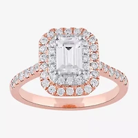 Certified (F / Si1) Womens CT. T.W. Lab Grown White Diamond 10K Rose Gold Side Stone Halo Engagement Ring