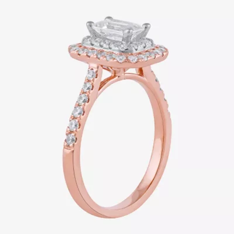 Certified (F / Si1) Womens CT. T.W. Lab Grown White Diamond 10K Rose Gold Side Stone Halo Engagement Ring
