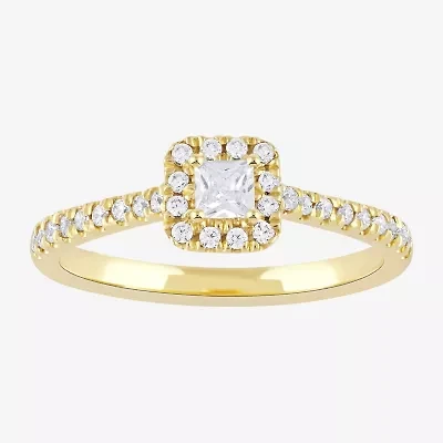 Certified (F / Si1) Womens / CT. T.W. Lab Grown White Diamond 10K Gold Cushion Side Stone Halo Engagement Ring
