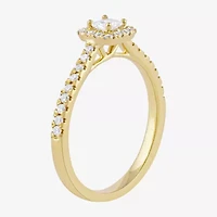 Certified (F / Si1) Womens / CT. T.W. Lab Grown White Diamond 10K Gold Cushion Side Stone Halo Engagement Ring