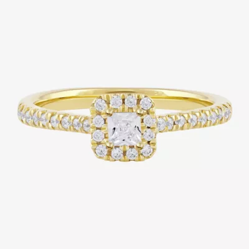 Certified (F / Si1) Womens / CT. T.W. Lab Grown White Diamond 10K Gold Cushion Side Stone Halo Engagement Ring