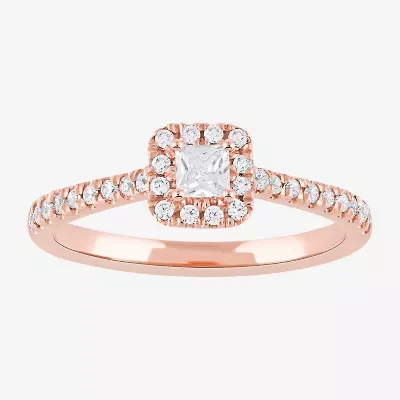 Certified (F / Si1) Womens / CT. T.W. Lab Grown White Diamond 10K Rose Gold Cushion Side Stone Halo Engagement Ring