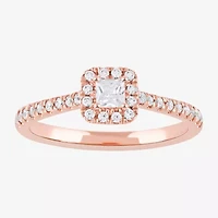 Certified (F / Si1) Womens / CT. T.W. Lab Grown White Diamond 10K Rose Gold Cushion Side Stone Halo Engagement Ring