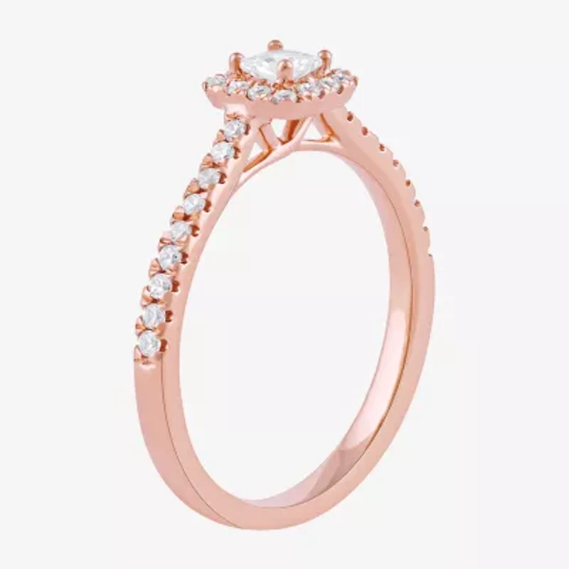 Certified (F / Si1) Womens / CT. T.W. Lab Grown White Diamond 10K Rose Gold Cushion Side Stone Halo Engagement Ring