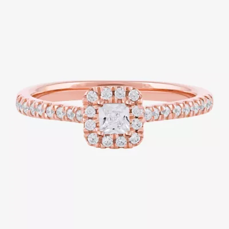 Certified (F / Si1) Womens / CT. T.W. Lab Grown White Diamond 10K Rose Gold Cushion Side Stone Halo Engagement Ring