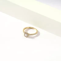 Certified (F / Si1) Womens / CT. T.W. Lab Grown White Diamond 10K Gold Cushion Side Stone Halo Engagement Ring