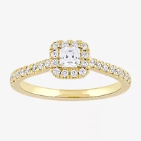 Certified (F / Si1) Womens / CT. T.W. Lab Grown White Diamond 10K Gold Cushion Side Stone Halo Engagement Ring