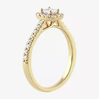 Certified (F / Si1) Womens / CT. T.W. Lab Grown White Diamond 10K Gold Cushion Side Stone Halo Engagement Ring