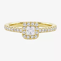 Certified (F / Si1) Womens / CT. T.W. Lab Grown White Diamond 10K Gold Cushion Side Stone Halo Engagement Ring
