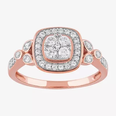 Certified (F / Si1) Womens / CT. T.W. Lab Grown White Diamond 10K Rose Gold Cushion Side Stone Halo Engagement Ring