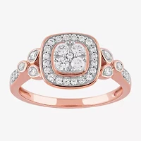Certified (F / Si1) Womens / CT. T.W. Lab Grown White Diamond 10K Rose Gold Cushion Side Stone Halo Engagement Ring
