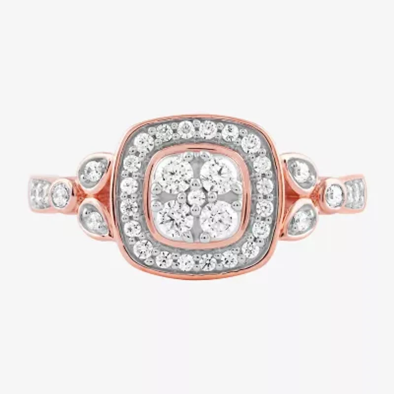 Certified (F / Si1) Womens / CT. T.W. Lab Grown White Diamond 10K Rose Gold Cushion Side Stone Halo Engagement Ring