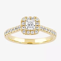 Certified (F / Si1) Womens / CT. T.W. Lab Grown White Diamond 10K Gold Cushion Side Stone Halo Engagement Ring