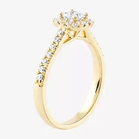 Certified (F / Si1) Womens / CT. T.W. Lab Grown White Diamond 10K Gold Cushion Side Stone Halo Engagement Ring