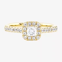 Certified (F / Si1) Womens / CT. T.W. Lab Grown White Diamond 10K Gold Cushion Side Stone Halo Engagement Ring
