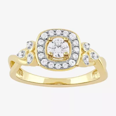 Certified (F / Si1) Womens / CT. T.W. Lab Grown White Diamond 10K Gold Cushion Side Stone Halo Engagement Ring