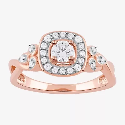 Certified (F / Si1) Womens / CT. T.W. Lab Grown White Diamond 10K Rose Gold Cushion Side Stone Halo Engagement Ring