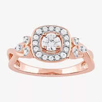 Certified (F / Si1) Womens / CT. T.W. Lab Grown White Diamond 10K Rose Gold Cushion Side Stone Halo Engagement Ring