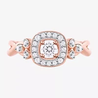 Certified (F / Si1) Womens / CT. T.W. Lab Grown White Diamond 10K Rose Gold Cushion Side Stone Halo Engagement Ring