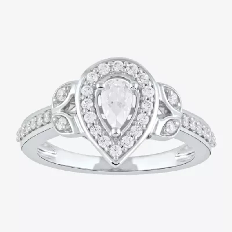 Certified (F / Si1) Womens / CT. T.W. Lab Grown White Diamond 10K Gold Pear Side Stone Halo Engagement Ring