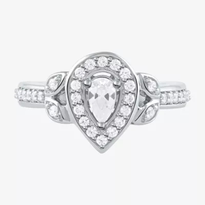 Certified (F / Si1) Womens / CT. T.W. Lab Grown White Diamond 10K Gold Pear Side Stone Halo Engagement Ring