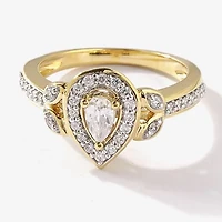 Certified (F / Si1) Womens / CT. T.W. Lab Grown White Diamond 10K Gold Pear Side Stone Halo Engagement Ring