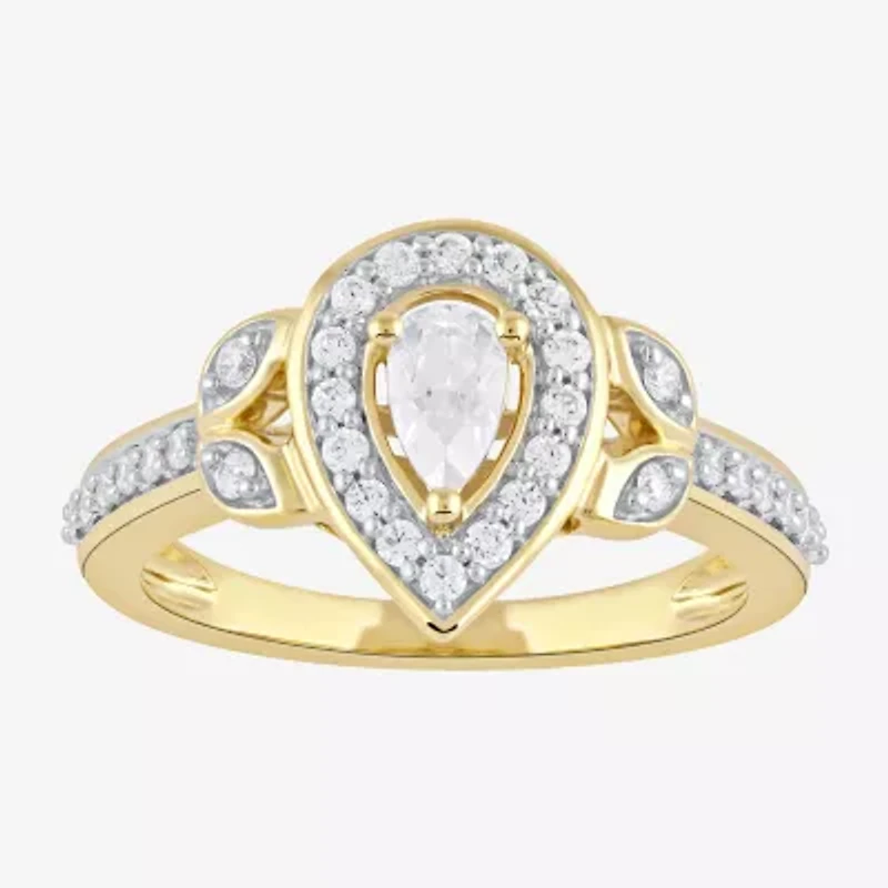 Certified (F / Si1) Womens / CT. T.W. Lab Grown White Diamond 10K Gold Pear Side Stone Halo Engagement Ring