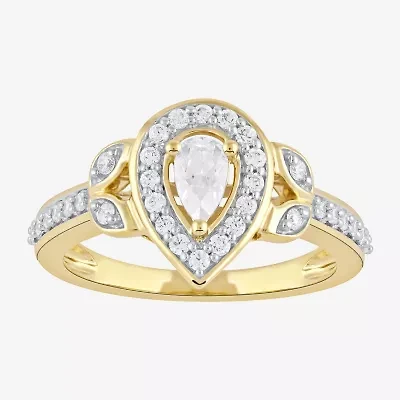 Certified (F / Si1) Womens / CT. T.W. Lab Grown White Diamond 10K Gold Pear Side Stone Halo Engagement Ring
