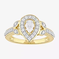 Certified (F / Si1) Womens / CT. T.W. Lab Grown White Diamond 10K Gold Pear Side Stone Halo Engagement Ring