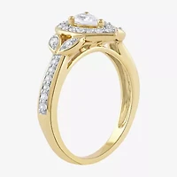 Certified (F / Si1) Womens / CT. T.W. Lab Grown White Diamond 10K Gold Pear Side Stone Halo Engagement Ring