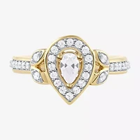 Certified (F / Si1) Womens / CT. T.W. Lab Grown White Diamond 10K Gold Pear Side Stone Halo Engagement Ring