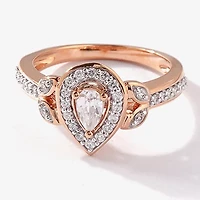 Certified (F / Si1) Womens 1/ CT. T.W. Lab Grown White Diamond 10K Rose Gold Pear Side Stone Halo Engagement Ring