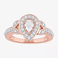 Certified (F / Si1) Womens 1/ CT. T.W. Lab Grown White Diamond 10K Rose Gold Pear Side Stone Halo Engagement Ring