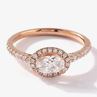 Certified (F / Si1) Womens 3/4 CT. T.W. Lab Grown White Diamond 10K Rose Gold Oval Side Stone Halo Engagement Ring