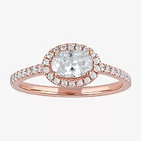 Certified (F / Si1) Womens 3/4 CT. T.W. Lab Grown White Diamond 10K Rose Gold Oval Side Stone Halo Engagement Ring