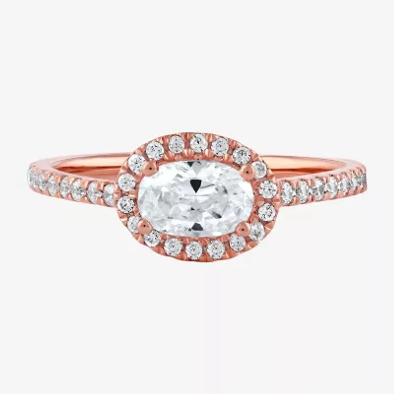 Certified (F / Si1) Womens 3/4 CT. T.W. Lab Grown White Diamond 10K Rose Gold Oval Side Stone Halo Engagement Ring