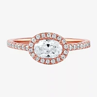 Certified (F / Si1) Womens 3/4 CT. T.W. Lab Grown White Diamond 10K Rose Gold Oval Side Stone Halo Engagement Ring