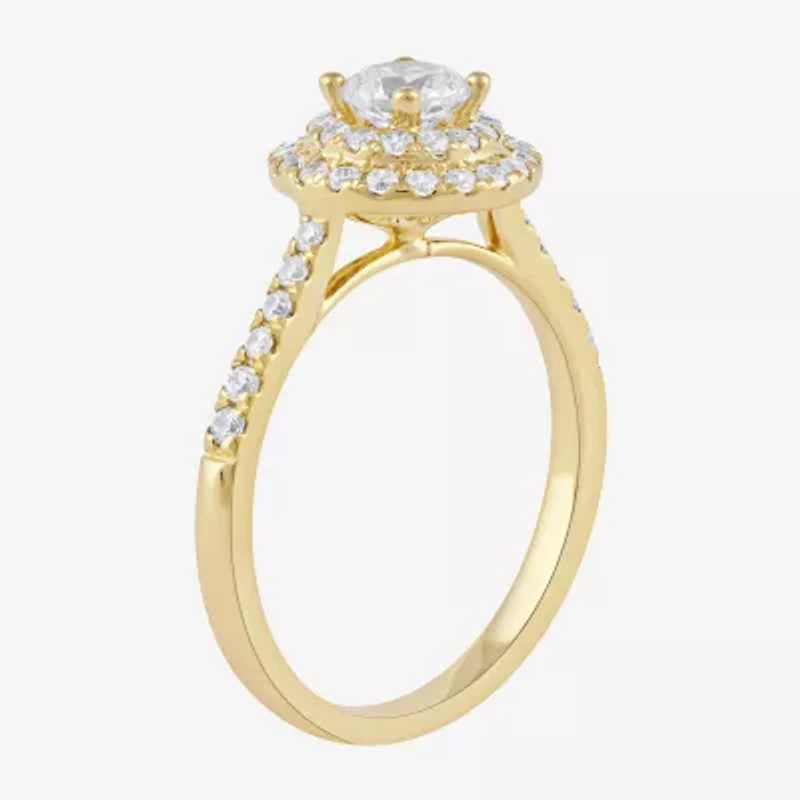 Certified (F / Si1) Womens 3/4 CT. T.W. Lab Grown White Diamond 10K Gold Round Side Stone Halo Engagement Ring