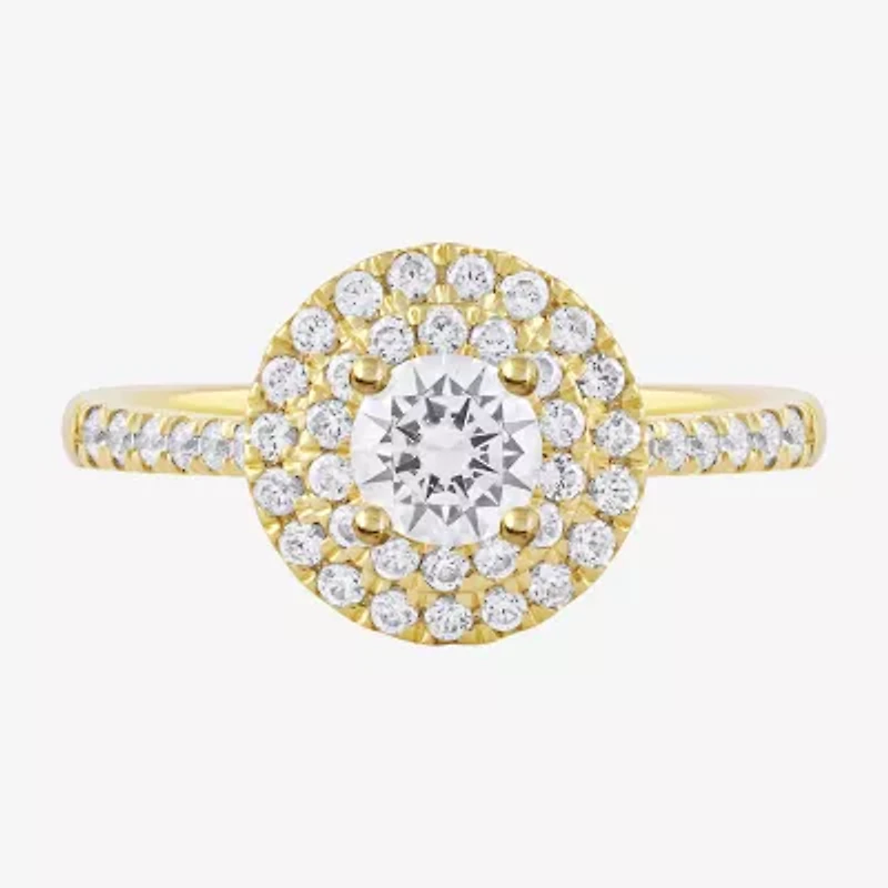 Certified (F / Si1) Womens 3/4 CT. T.W. Lab Grown White Diamond 10K Gold Round Side Stone Halo Engagement Ring