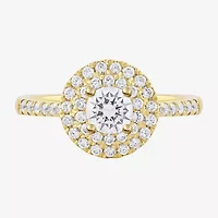 Certified (F / Si1) Womens 3/4 CT. T.W. Lab Grown White Diamond 10K Gold Round Side Stone Halo Engagement Ring