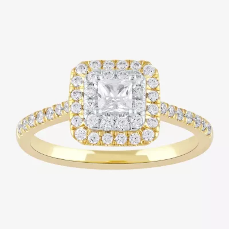 Certified (F / Si1) Womens /8 CT. T.W. Lab Grown White Diamond 10K Gold Cushion Side Stone Halo Engagement Ring